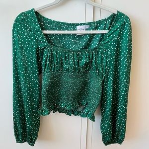 Princess Polly, Green Long Sleeve smocked top- worn once!